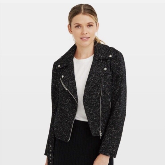 Club Monaco Jackets & Blazers - • Club Monaco • Women’s Black Wool Tweed Knit Zina Moto Jacket Cropped Wool XS